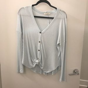 Powder blue tie front long sleeve